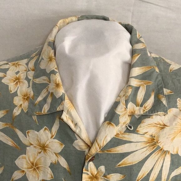 Tommy Bahama Silk Mens Hawaiian Button Down‎ Shirt Light Gray Yellow XL - Picture 1 of 7